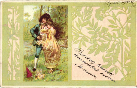 Baroque couple, floral, litho