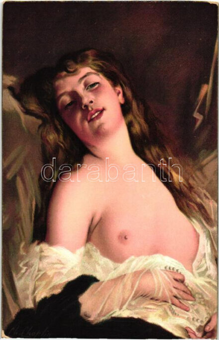 Souveniers / Erotic nude art postcard, litho s: Chaplin