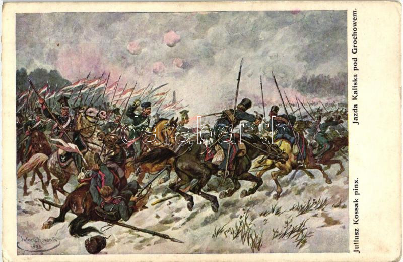 Jazda Kaliska pod Grochowem / K.u.K. military at Grochów, Ser. 77. Nro. 1. s: Juliusz Kossak (EK)