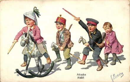 'Attacke' / WWI K.u.K. military, children as cavalary, B.K.W.I. No. 469-2, s: K. Feiertag (EK)