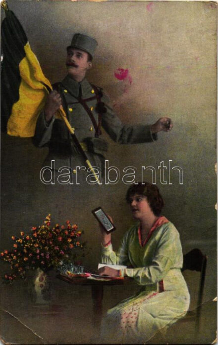 Austrian soldier with flag, waiting lady (EB)