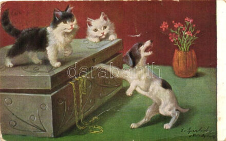 Cats with dog, Peluba 105. artist signed (EB)