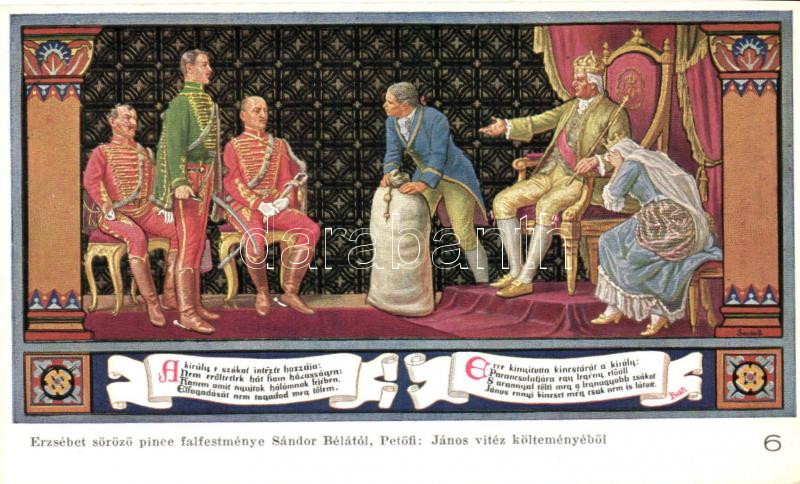 Budapest V. Erzsébet Királyné Szálló étterem és söröző pince, Sándor Béla falfestménye Petőfi János vitézéből 6.