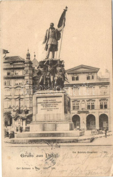 Praha, Gruss aus Prag; Das Radetzky Monument, Verlag Carl Bellmann / Pomník Radeckého, Malostranské námestí (EK)