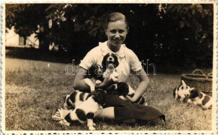 Dogs with girl, photo