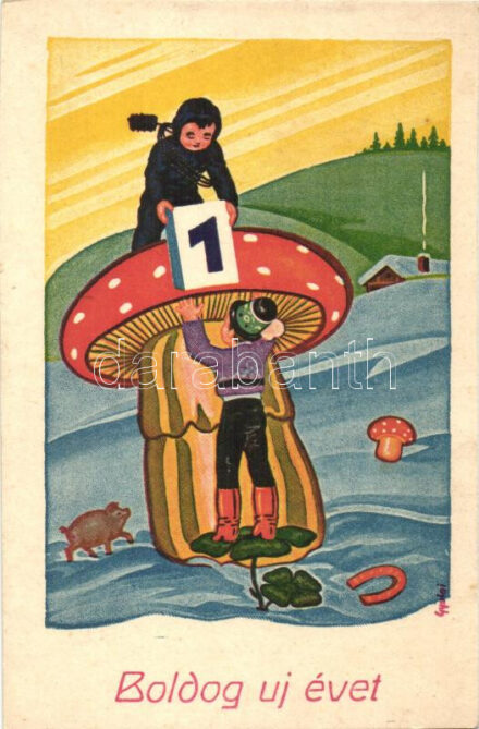 New Year, mushroom, Hungarian folklore, chimney sweeper s: Gyulai