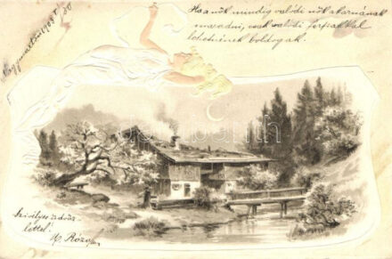 Landscape art postcard, lady, P.F.B. S. 2145. Emb. litho
