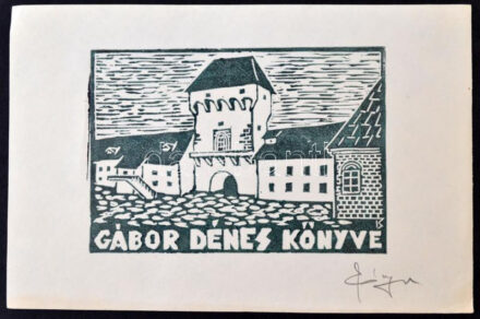 Sólyom Sándor (1943-): Ex libris Gábor Dénes. Linó, papír, jelzett, 7×10 cm