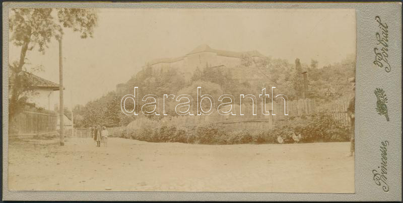 1911 Munkácsi vár. Keményhátú kabinetfotó, hátoldalán feliratozva, 8×16.5 cm