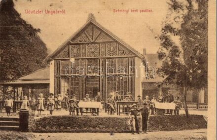 Ungvár, Uzhorod; Széchényi kerti pavilon, Balázs és Bergida kiadása / garden pavilion, terrace (lyuk / pinhole)