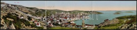 Hvar, Lesina; 3-részes panorámalap, látkép / 3-tiled panoramacard, general view (hajtásnál szakadt / bent til broken)