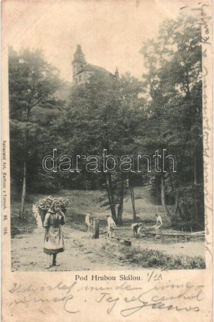 1899 Hrubá Skála, street view with castle (wet corner)