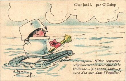 C'est juré! / WWII Anti-Hitler mocking graphic art postcard, tank. Collection Comique Militaire 144. A. Noyer Paris s: O' Galop (EK)