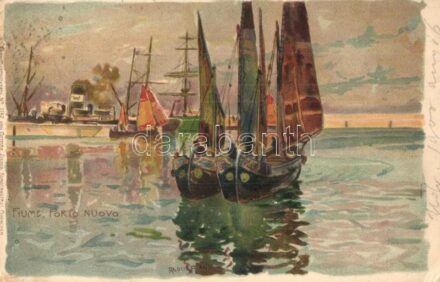 Fiume, Porto Nuovo. Künstlerpostkarte No. 1142. von Ottmar Zieher, litho s: Raoul Frank (EK)