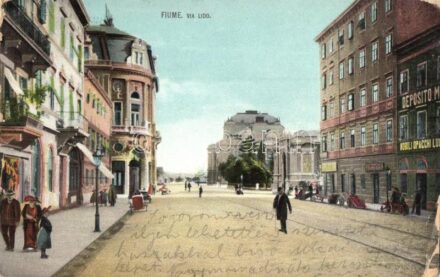 1911 Fiume, Via Lido, Deposito Mobili Opacchi / street view with shops (EK)