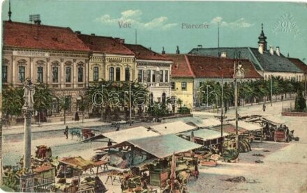 1914 Vác, Piac tér, Emke Kávéház, Takarékpénztár, cukrászda, Magyar Bank Kereskedelmi rt. (EK)