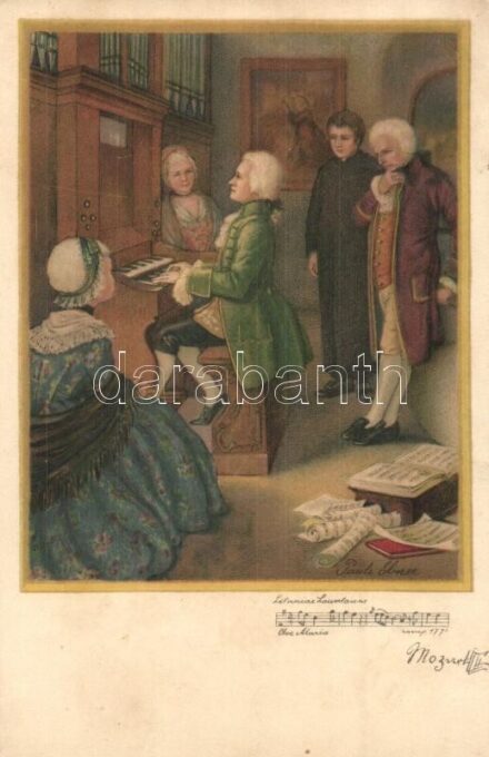 Mozart with music sheet. August Röckl Vienne Nr. 1433. s: Pauli Ebner