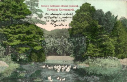 1910 Körmend, Herceg Batthyány kastély parkja, várkert, tó hattyúkkal (EB)
