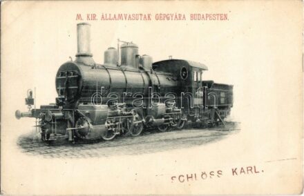 IVd. osztály 4405 pályaszámú gőzmozdonya. Magyar Királyi Államvasutak Gépgyára Budapesten, Czettel és Deutsch kiadása / Hungarian State Railways locomotive (kopott sarkak / worn corners)