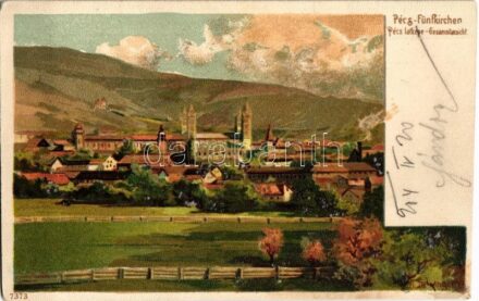 1904 Pécs, Fünfkirchen; litho s: H. Deininger (ragasztónyom / gluemark)