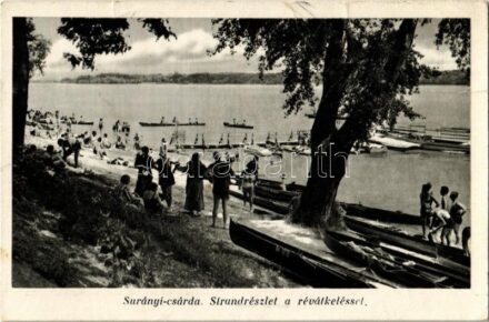 1938 Surány (Pócsmegyer), Kern Márton surányi csárdája és penziója, strand részlet a révátkeléssel (EK)