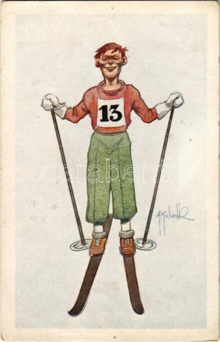 Wintersport / ski, winter sport art postcard. s: F. Schenk (EK)