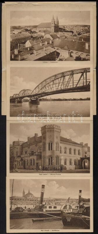 1922 Komárom, Komárno; Kis-Dunai rész a hajógyárral. leporellófüzet, benne: Tiszti kaszinó, Hajóállomás, Víztorony, Igazságügyi palota, Téli kikötő, öreg és új várkapu, stb. L. H. Pannonia 9991. / shipyard. leporello booklet,