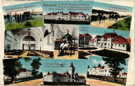 1924 Hajmáskér, Cs. és kir. tüzérségi lövőiskola, tiszti laképület, Tüzérség menetben, Tüzérség lövéshez készenlétben, Kaszinó, a kaszinó díszterme, belső, Legénységi laképület, Parancsnoksági épület, K.u.K. katonák