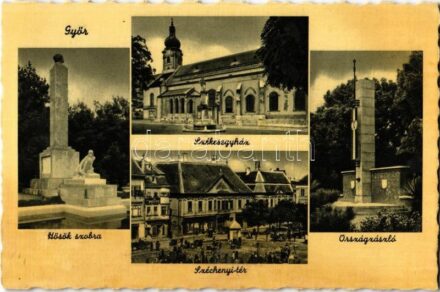 Győr, Hősök szobra, székesegyház, országzászló, Széchenyi tér