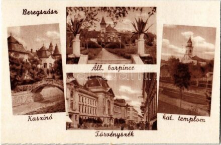 Beregszász, Berehove; Kaszinó, Állami borpince, törvényszék, katolikus templom / casino, wine cellar, court of justice, church