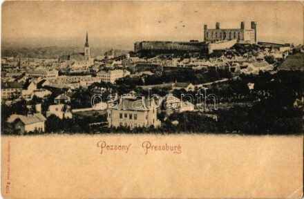 Pozsony, Pressburg, Bratislava; látkép a várral. Römmler & Jonas / general view with castle (ragasztónyom / glue marks)