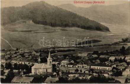 Merény, Szepes-Merény, Vagendrüssel, Vondrisel, Nálepkovo; látkép, templom. Kiadja Soós / general view, church