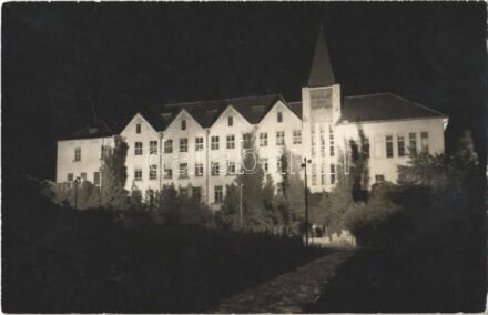 1938 Léva, Levice; Állami tanítóképző este. I. szabadtéri előadás 'János Vitéz'. Foto Hajdú-Rusznyák / Filat. Club Levice, Ucitelksky ústav / teachers' training institute at night + So. Stpl