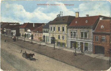 1917 Szászrégen, Reghin; Közép utca / Mittelgasse / street + 'K.u.K. Militärzensur Kolozsvár' (EK)