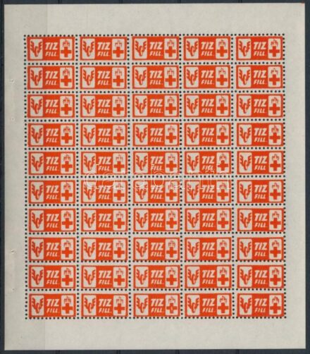 ~1940 Vöröskereszt 10f segélybélyeg 50-es ívben