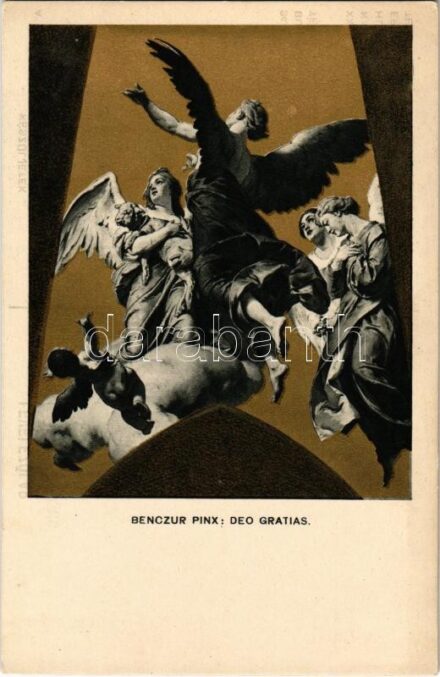 1938 Deo Gratias. Benczúr Gyula mennyezeti képe a Bazilikában. Budapest XXXIV. Nemzetközi Eucharisztikus Kongresszus reklámlapja / 34th International Eucharistic Congress s: Benczúr