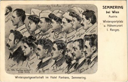 Wintersportgesellschaft im Hotel Panhans, Semmering bei Wien. Wintersportplatz u. Höhencurort I. Ranges / holiday resort, winter sport company advertising card (fl)