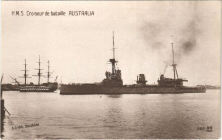 HMS Croiseur de bataille Australia / HMAS 'Australia' Royal Australian Navy Indefatigable-class battlecruiser built for the defence of the British Empire, HMS 'Victory'. A. Noyer Paris 585. S. Cribb.