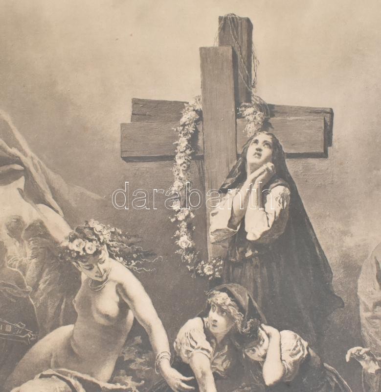 Zichy Mihály (1827-1906) festménye után: Árva leány sorsa. Fénymetszet, papír, jelzett a metszeten. Kiadja az Országos Magyar Képzőművészeti Társulat. Lap alja kisebb szakadással és hátoldala foltos, metszet ép, feltekerve, 67x45,5 - Image 2