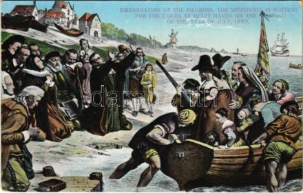 Delft, Embarkation of the Pilgrims, the speedwell is waiting for the exiles at Delft haven on the morning of the 22nd of July, 1620 (worn corners)