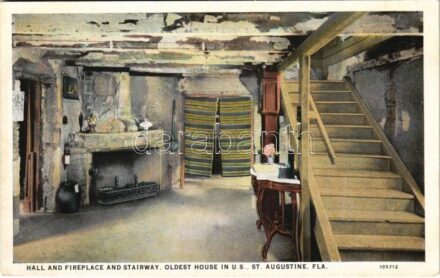 St. Augustine (Florida), hall and fireplace and stairway, oldest house in U.S.
