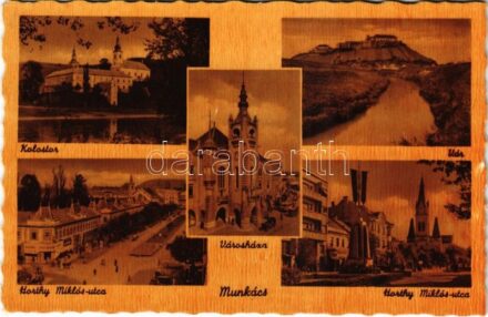Munkács, Mukacheve, Mukacevo; Kolostor, vár, városháza, Horthy Miklós utca / monastery, castle, town hall, street