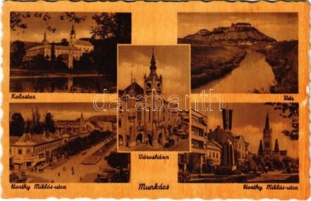 Munkács, Mukacheve, Mukacevo; városháza, Horthy Miklós utca, vár, kolostor / town hall, street, castle, monastery