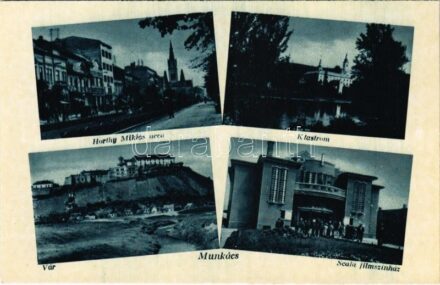 Munkács, Mukacheve, Mukacevo; Horthy Miklós utca, klastrom, vár, Scala filmszínház / street, monastery, castle, cinema