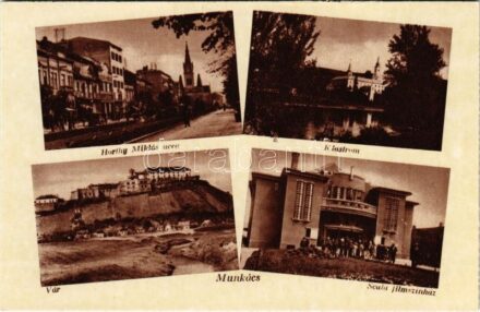 Munkács, Mukacheve, Mukacevo; Horthy Miklós utca, klastrom, vár, Scala filmszínház / street, monastery, castle, cinema