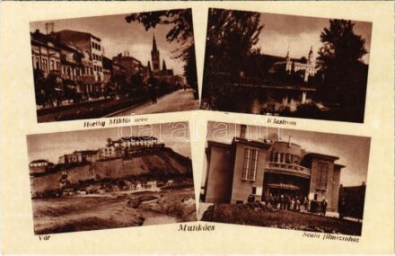 Munkács, Mukacheve, Mukacevo; Horthy Miklós utca, klastrom, vár, Scala filmszínház / street, monastery, castle, cinema