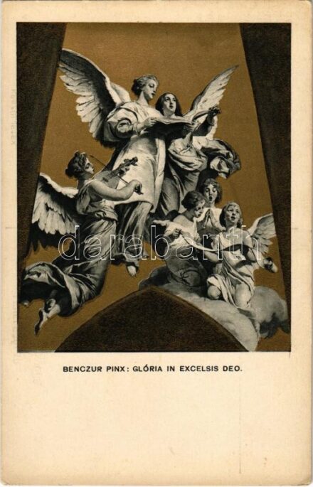 1938 Gloria in Excelsis Deo. Benczúr Gyula mennyezeti képe a Bazilikában. Budapest XXXIV. Nemzetközi Eucharisztikus Kongresszus reklámlapja / 34th International Eucharistic Congress s: Benczúr (EK)