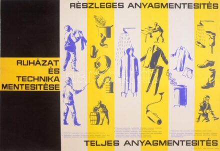 cca 1950 Részleges anyagmentesítés - Részleges anyagmentesítés - Teljes Anyagmentesítés, propaganda plakát, Bp., Belügyminisztérium Polgári Védelem Országos Parancsnoksága Kiképzési Osztálya (BM PVOP Kik. O.), Offset (6000