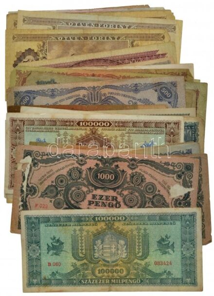 42db-os vegyes magyar, Korona-, Pengő- és Forint bankjegytétel T:III-IV
