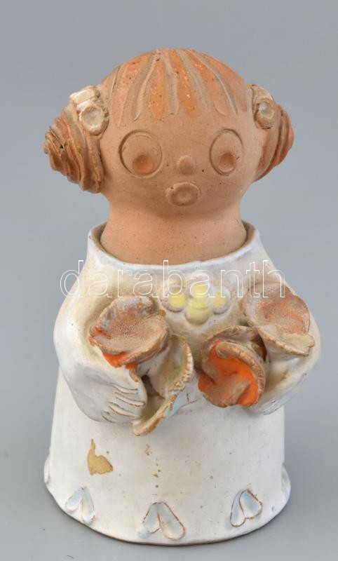 Antalfiné Szente Katalin: Kislány, festett kerámia, hibátlan, jelzett, m:11cm
